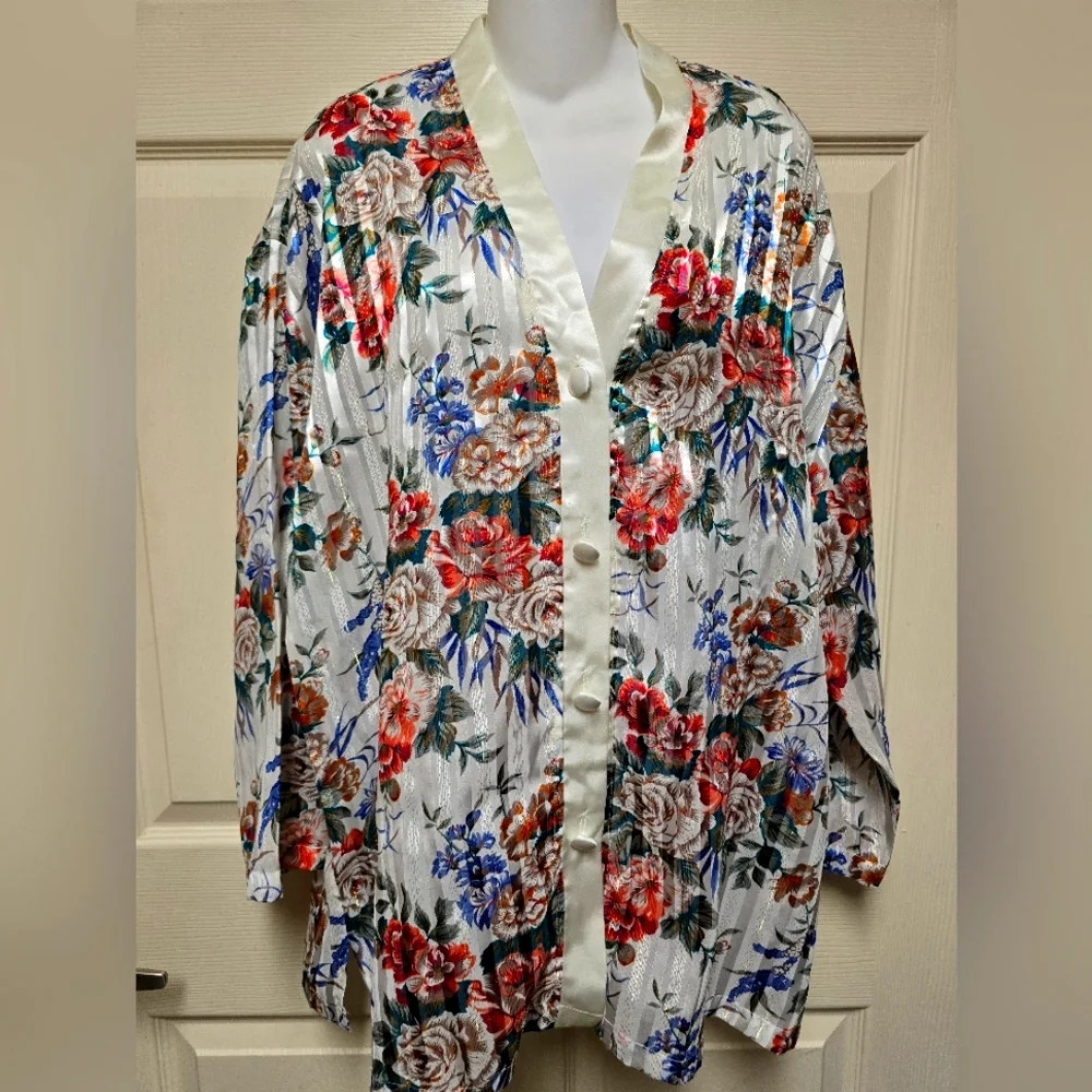 Vintage 80's Victoria's Secret Women's Vneck Button Floral Gown SzL